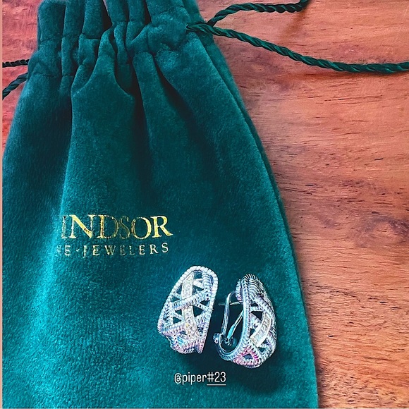 Judith Ripka JR TWO Diamond Estate Basketweave J Hoop Earrings - Picture 12 of 12